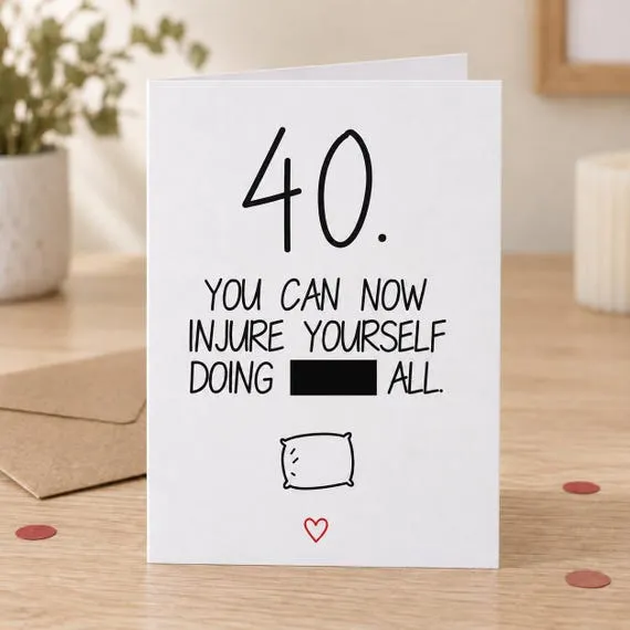 Doing Nothing 40th birthday card, with censored preview wording, in a lifestyle mock-up