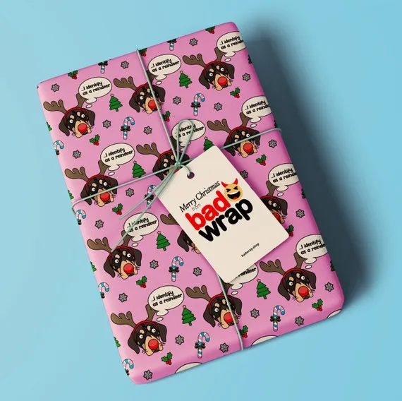 I Identify as a Reindeer funny dog Christmas wrapping paper by Bad Wrap