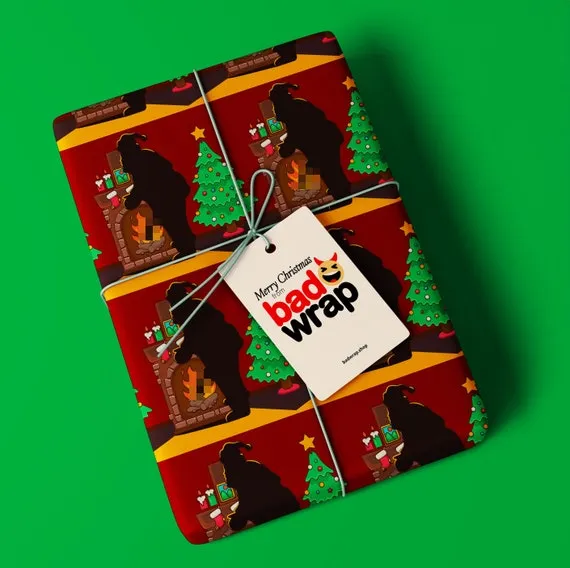 Naughty Santa silhouette adult Christmas wrapping paper by Bad Wrap