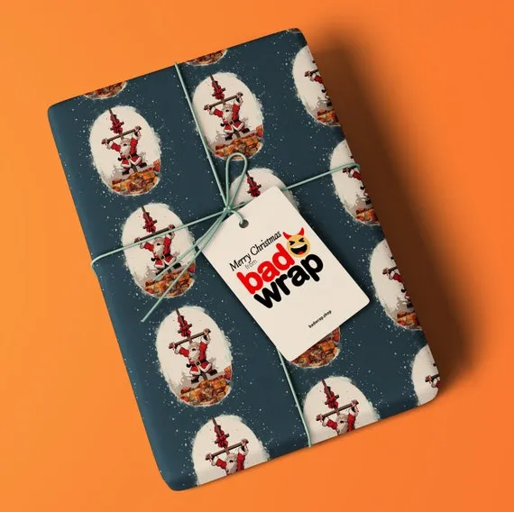 Passion of the Santa dark humour Christmas wrapping paper by Bad Wrap